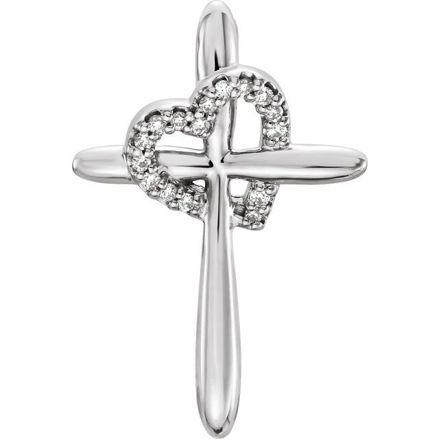 14K White .04 CTW Diamond Cross with Heart Pendant