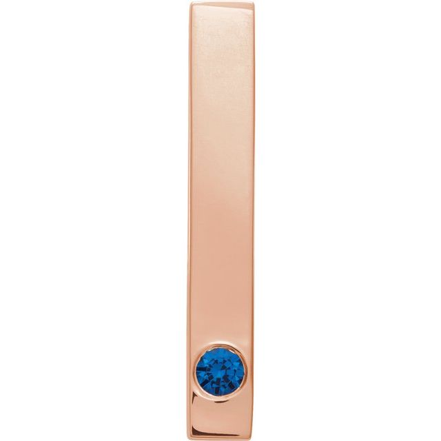14K Rose Natural Blue Sapphire Family Engravable Bar Pendant