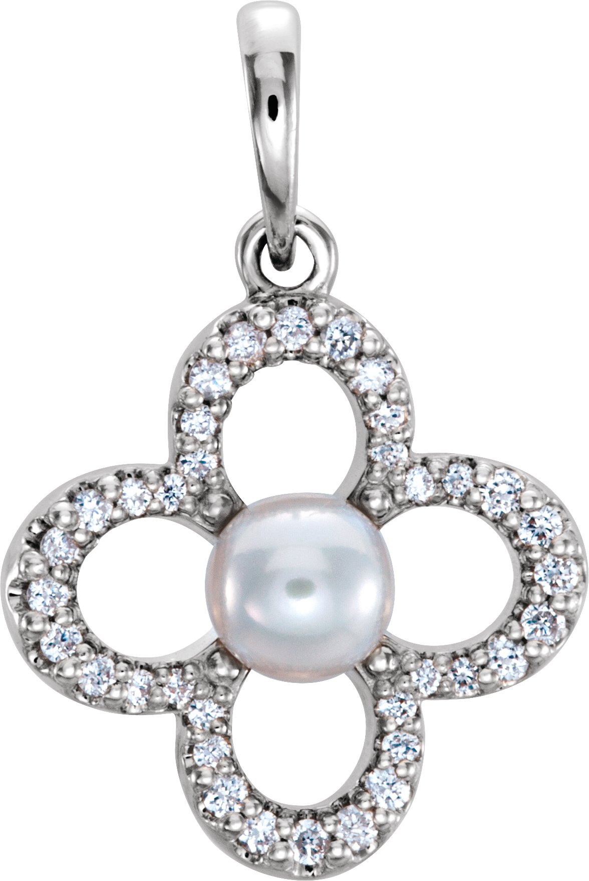 14K White Cultured White Freshwater Pearl & 1/6 CTW Natural Diamond Pendant