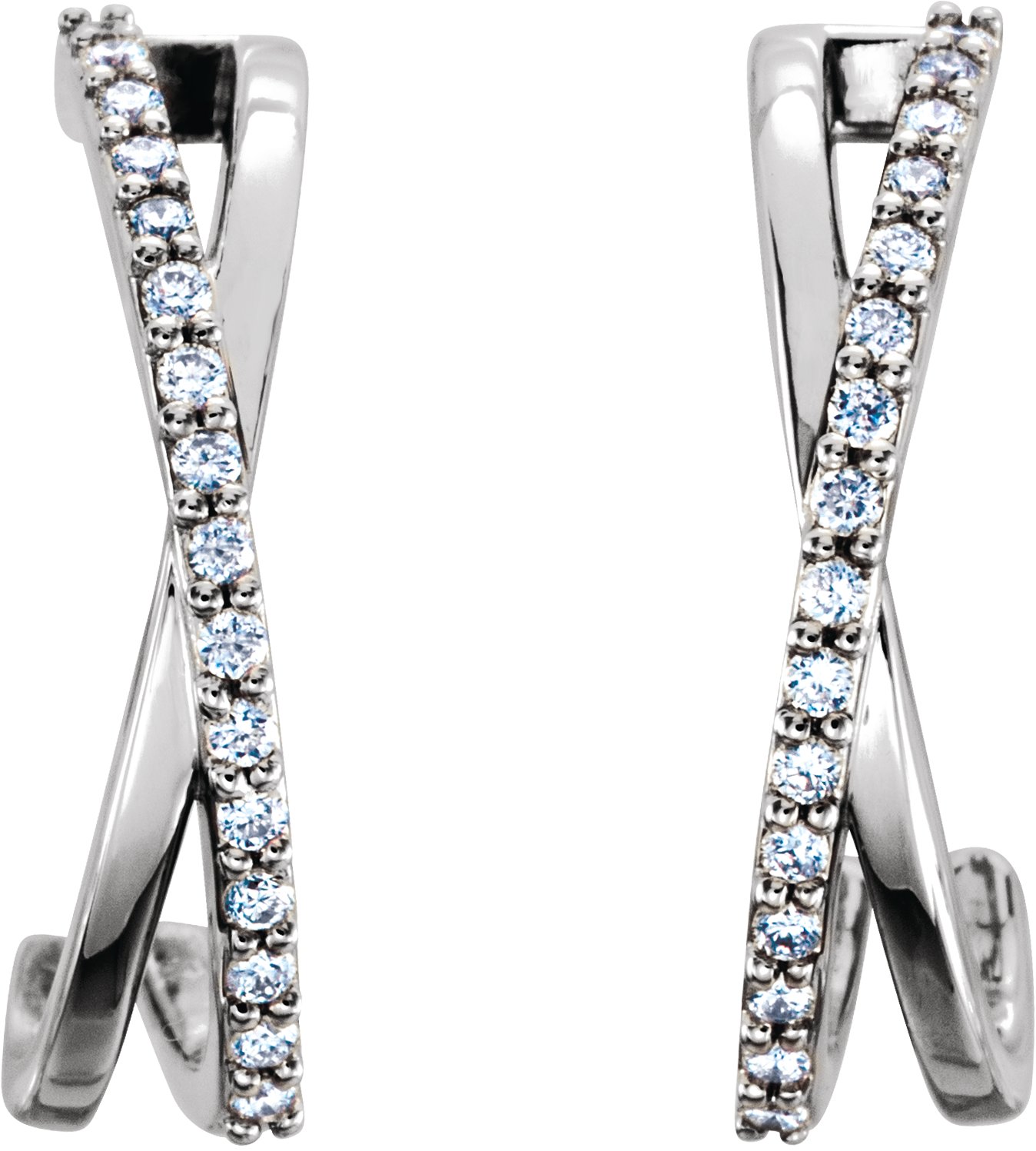 14K White 1/6 CTW Diamond Criss-Cross J-Hoop Earrings