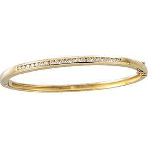 14K Yellow 5/8 CTW Natural Diamond Bangle 6 1/2" Bracelet