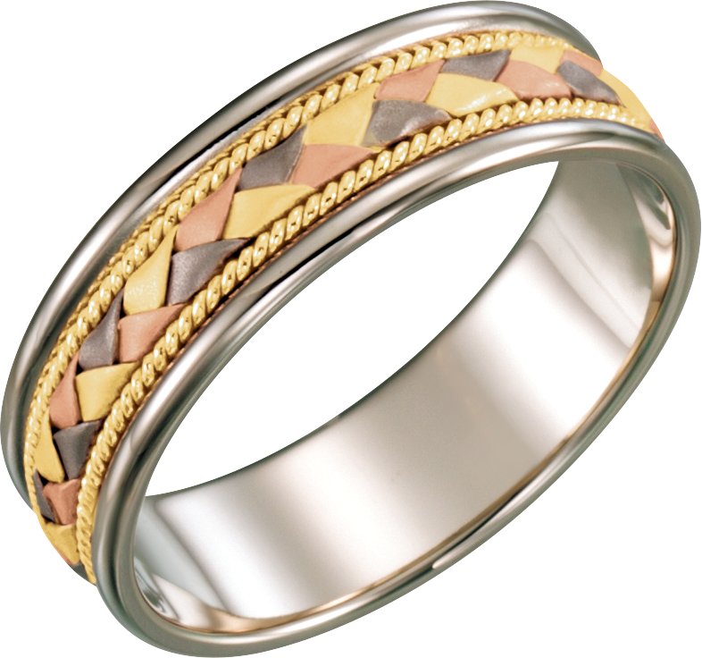 14K Tri-Color 6 mm Woven-Design Band Size 8.5