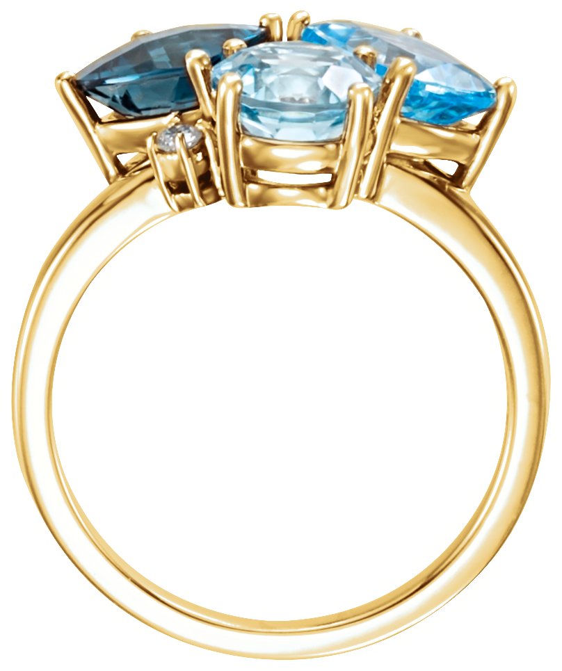 14K Yellow Natural Swiss Blue, Natural London Blue, & Natural Sky Blue Topaz & .05 CTW Natural Diamond Ring