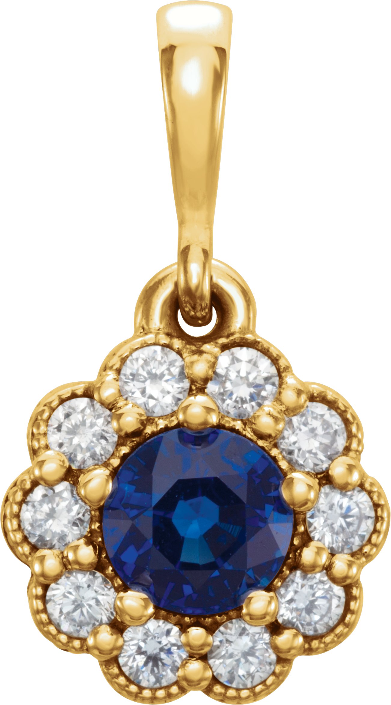 14K Yellow Natural Blue Sapphire & 1/8 CTW Natural Diamond Pendant 