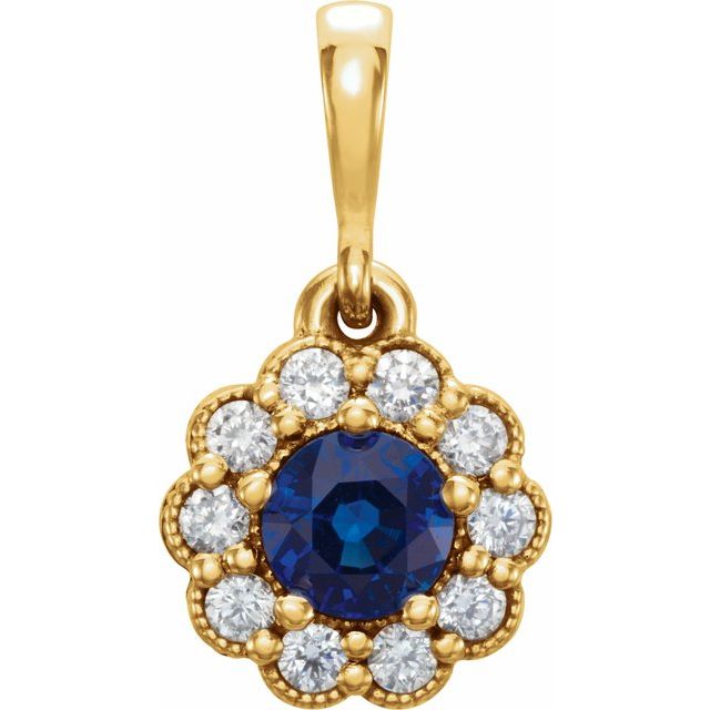 14K Yellow Natural Blue Sapphire & 1/8 CTW Natural Diamond Pendant 