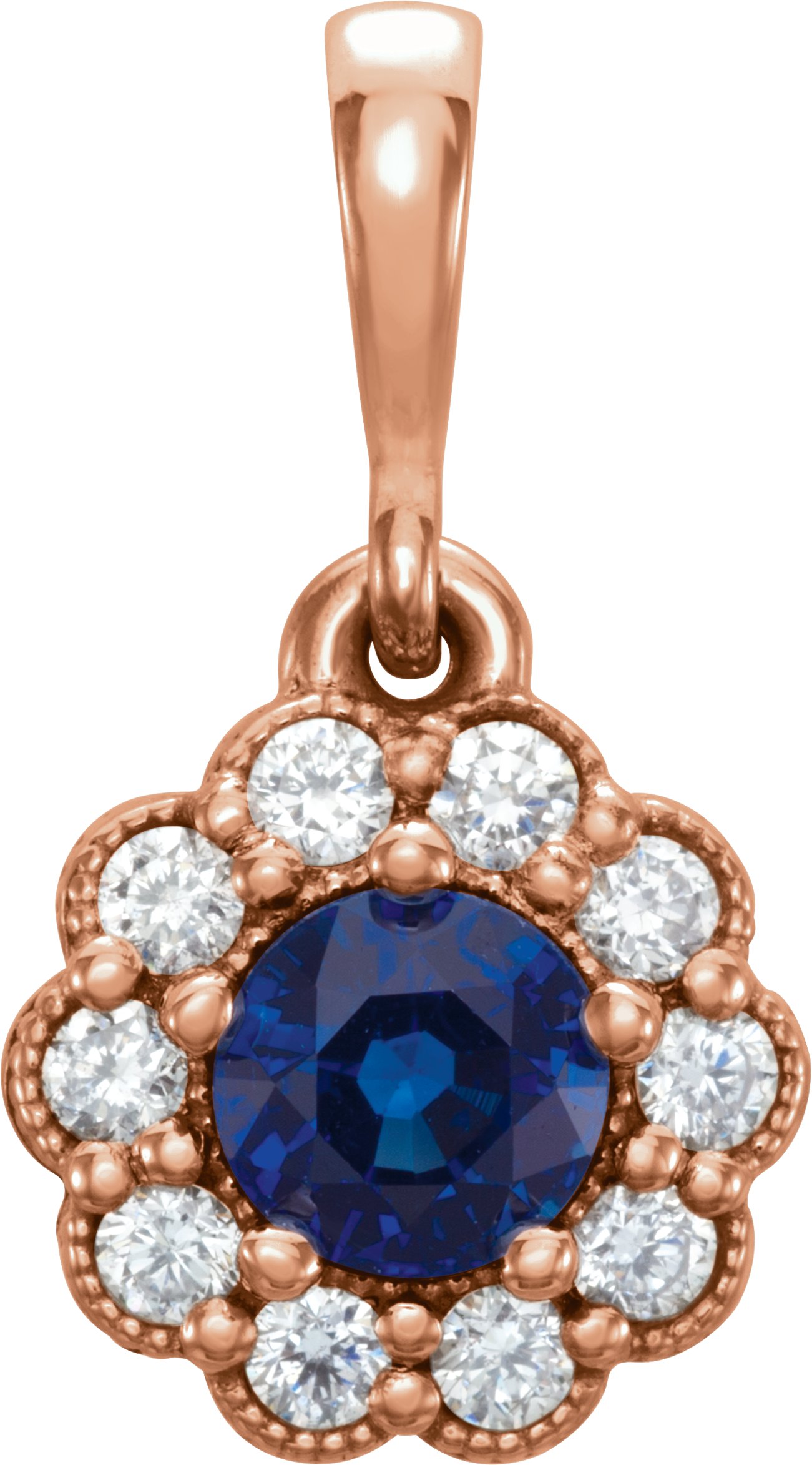 14K Rose Blue Sapphire & 1/8 CTW Diamond Pendant 