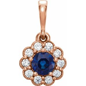 14K Rose Blue Sapphire & 1/8 CTW Diamond Pendant 