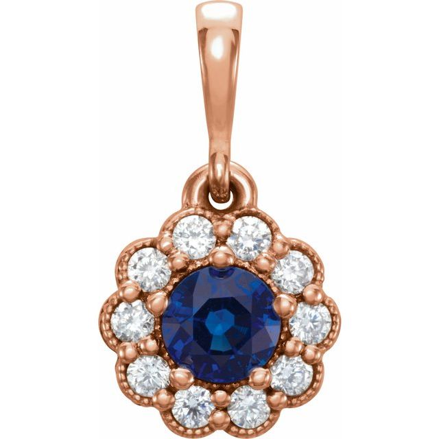 14K Rose Natural Blue Sapphire & 1/8 CTW Natural Diamond Pendant 