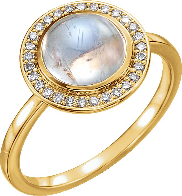14K Yellow Natural Rainbow Moonstone & 1/8 CTW Natural Diamond Halo-Style Ring