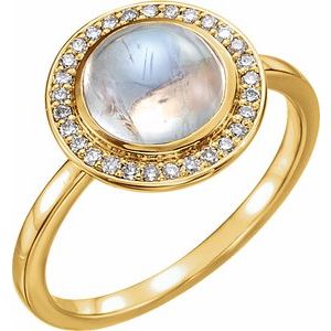 14K Yellow Natural Rainbow Moonstone & 1/8 CTW Natural Diamond Halo-Style Ring