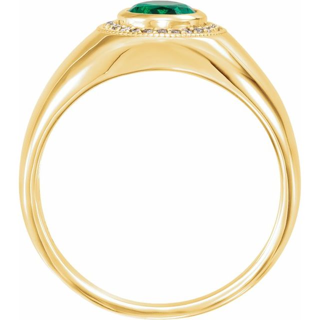 14K Yellow Lab-Grown Emerald & 1/8 CTW Natural Diamond Halo-Style Ring
