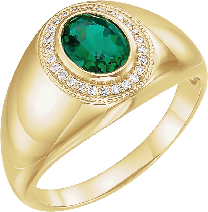 14K Yellow Chatham Lab Created Emerald and .125 CTW Diamond Halo Style Ring Ref. 12246275