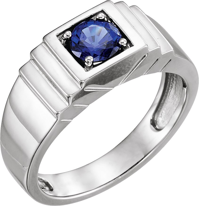 14K White Lab-Grown Blue Sapphire Ring