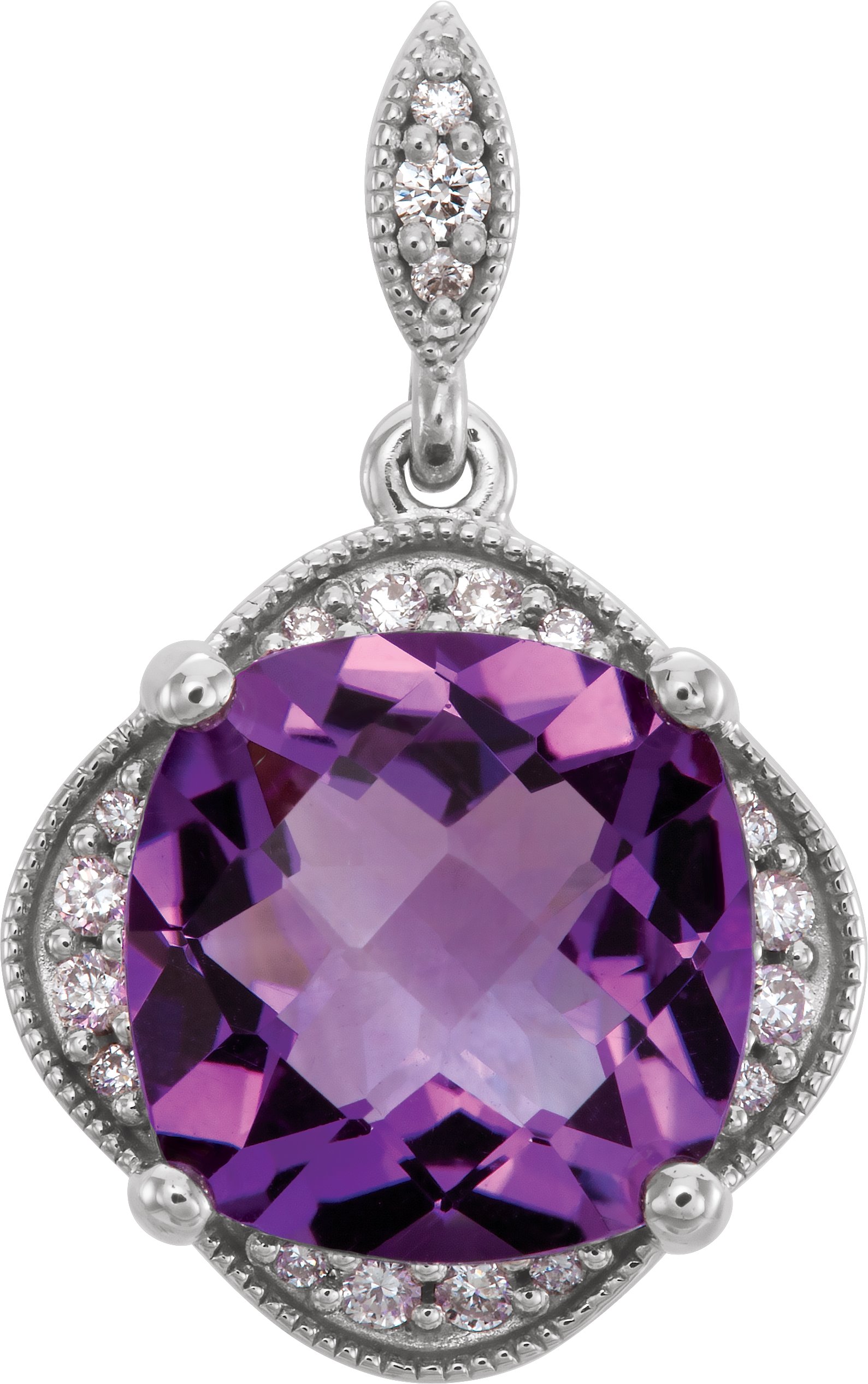 14K White Checkerboard Amethyst & 1/10 CTW Diamond Pendant