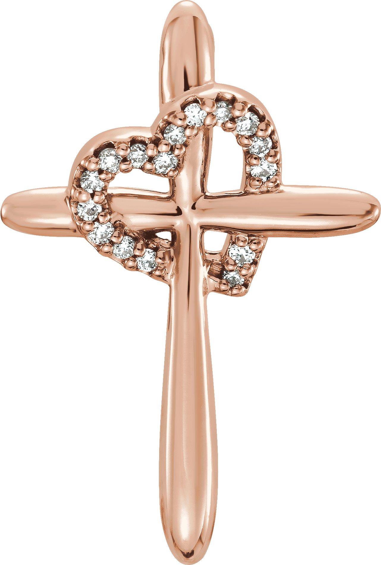 14K Rose .04 CTW Natural Diamond Cross with Heart Pendant