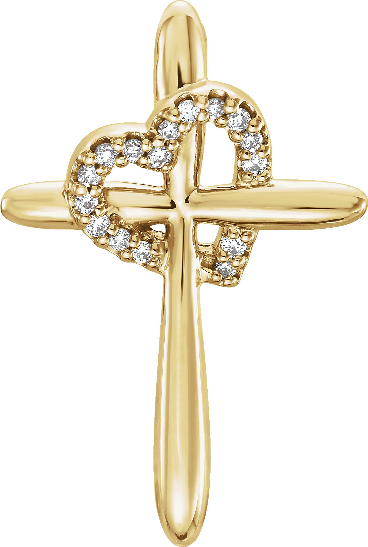 14K Yellow .04 CTW Natural Diamond Cross with Heart Pendant