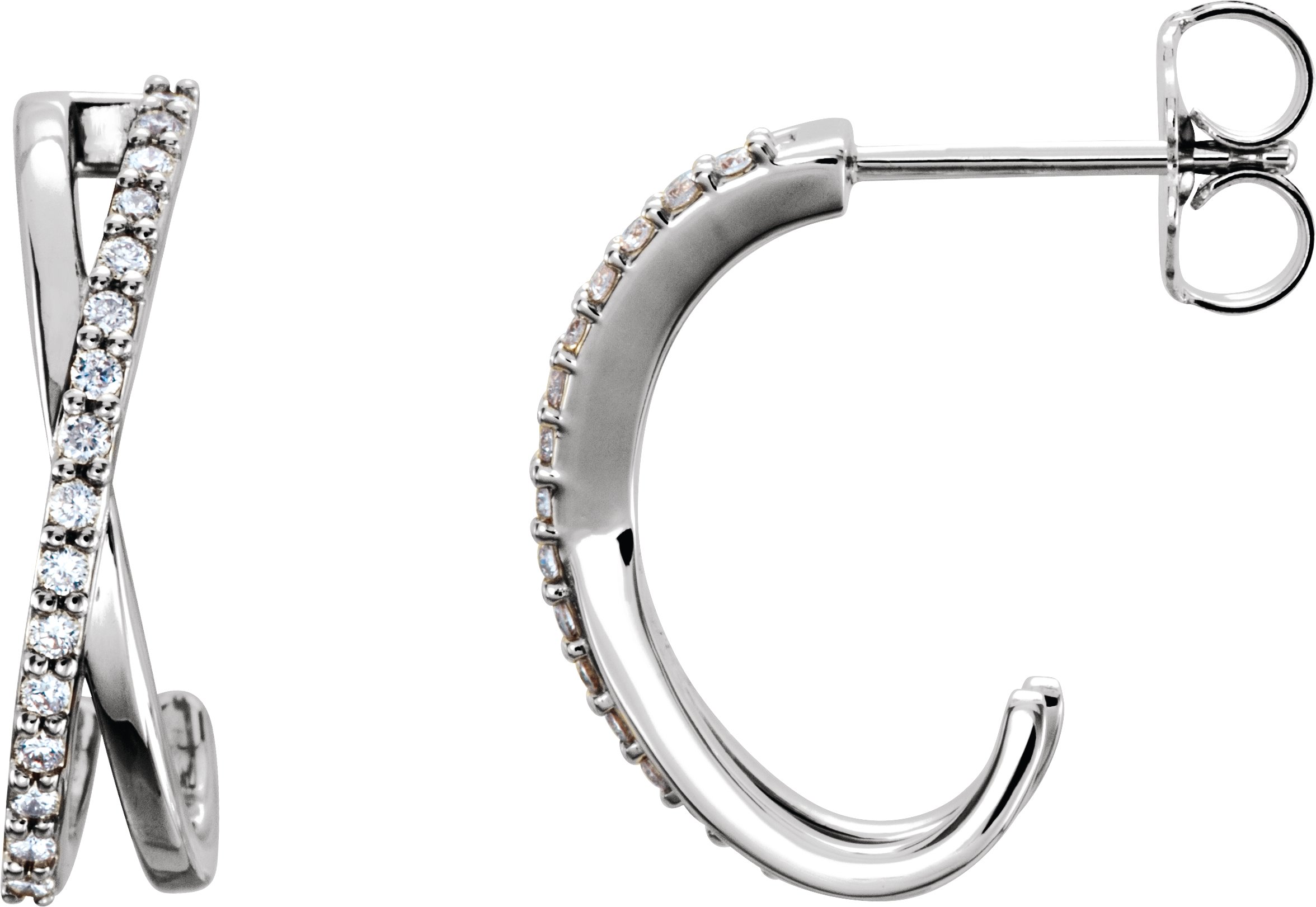 14K White 1/6 CTW Natural Diamond Criss-Cross J-Hoop Earrings