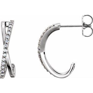 14K White 1/6 CTW Natural Diamond Criss-Cross J-Hoop Earrings