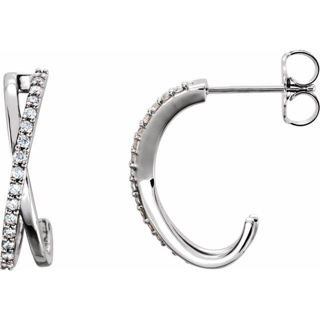 14K White 1/6 CTW Diamond Criss-Cross J-Hoop Earrings