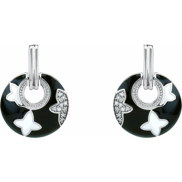Diamond Earrings with Black & White Enamel