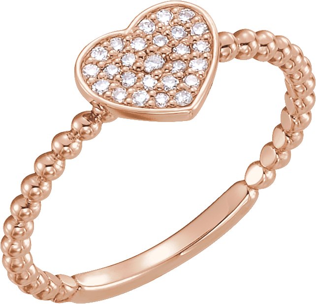 14K Rose 1/8 CTW Diamond Heart Bead Ring