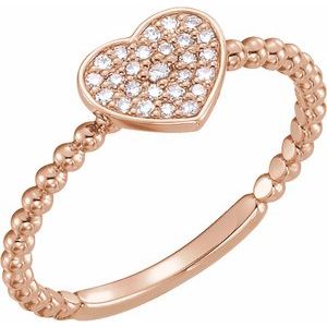 14K Rose 1/8 CTW Diamond Heart Bead Ring