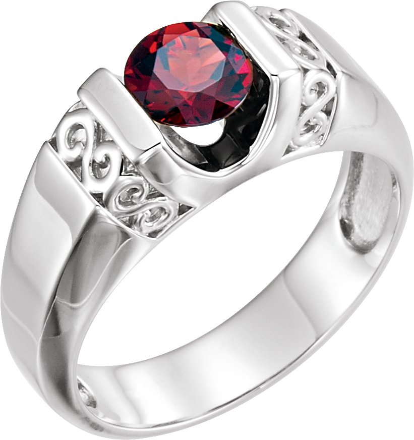 14K White Men's Mozambique Garnet Ring Ref. 12246266