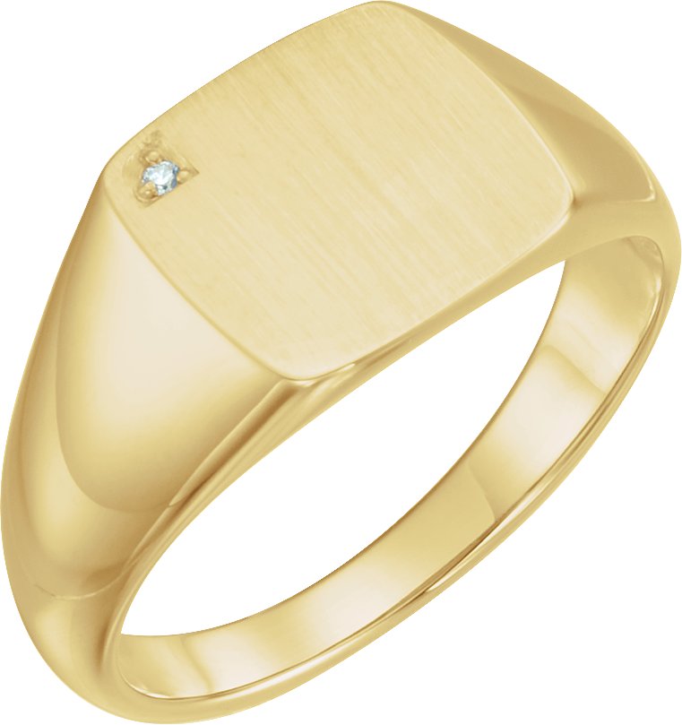 14K Yellow .0075 CT Natural Diamond 12 mm Square Signet Ring