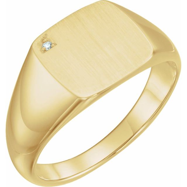 14K Yellow .0075 CT Natural Diamond 12 mm Square Signet Ring