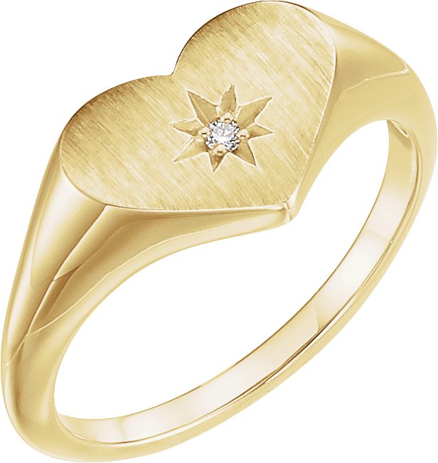 14K Yellow .01 CT Natural Diamond 11.9 mm Heart Starburst Ring
