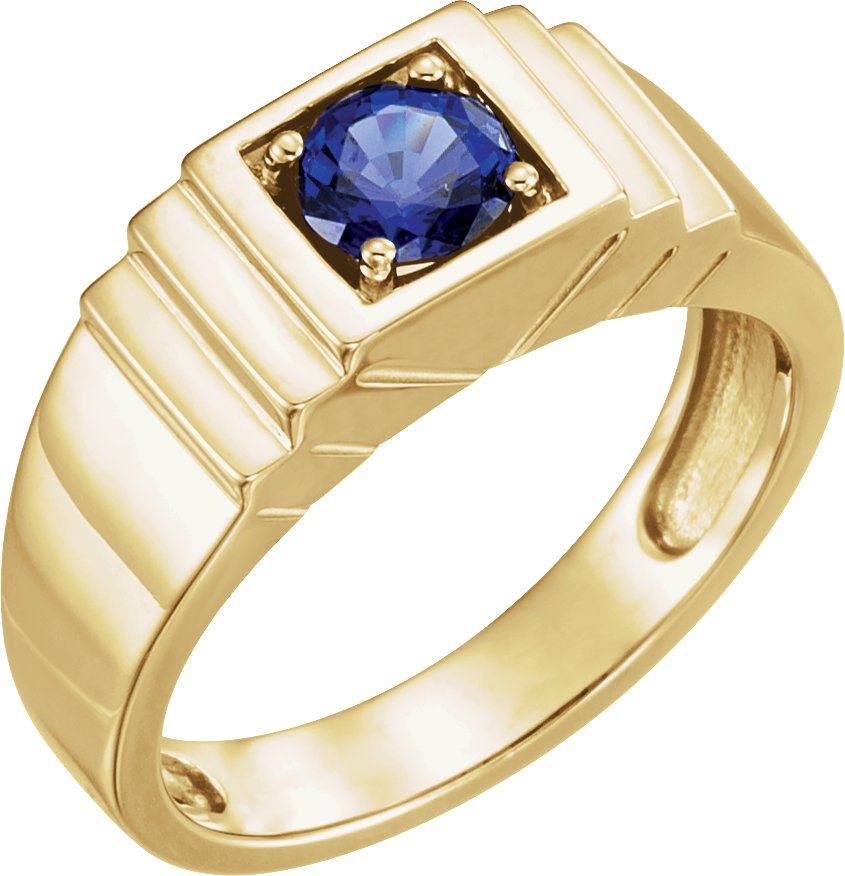 14K Yellow Chatham Lab Created Blue Sapphire Ring Ref. 12246259