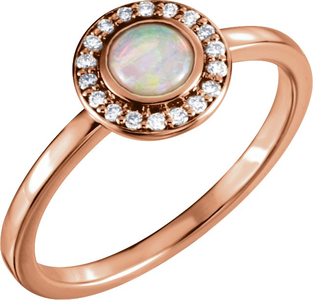 14K Rose Natural White Opal & .07 CTW Natural Diamond Halo-Style Ring