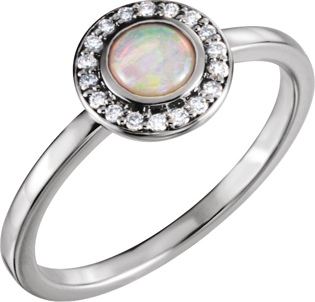 14K White Natural White Opal & .07 CTW Natural Diamond Halo-Style Ring