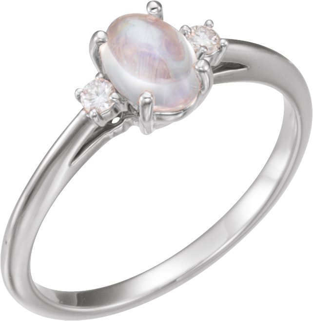 Sterling Silver Natural Rainbow Moonstone & .06 CTW Natural Diamond Ring