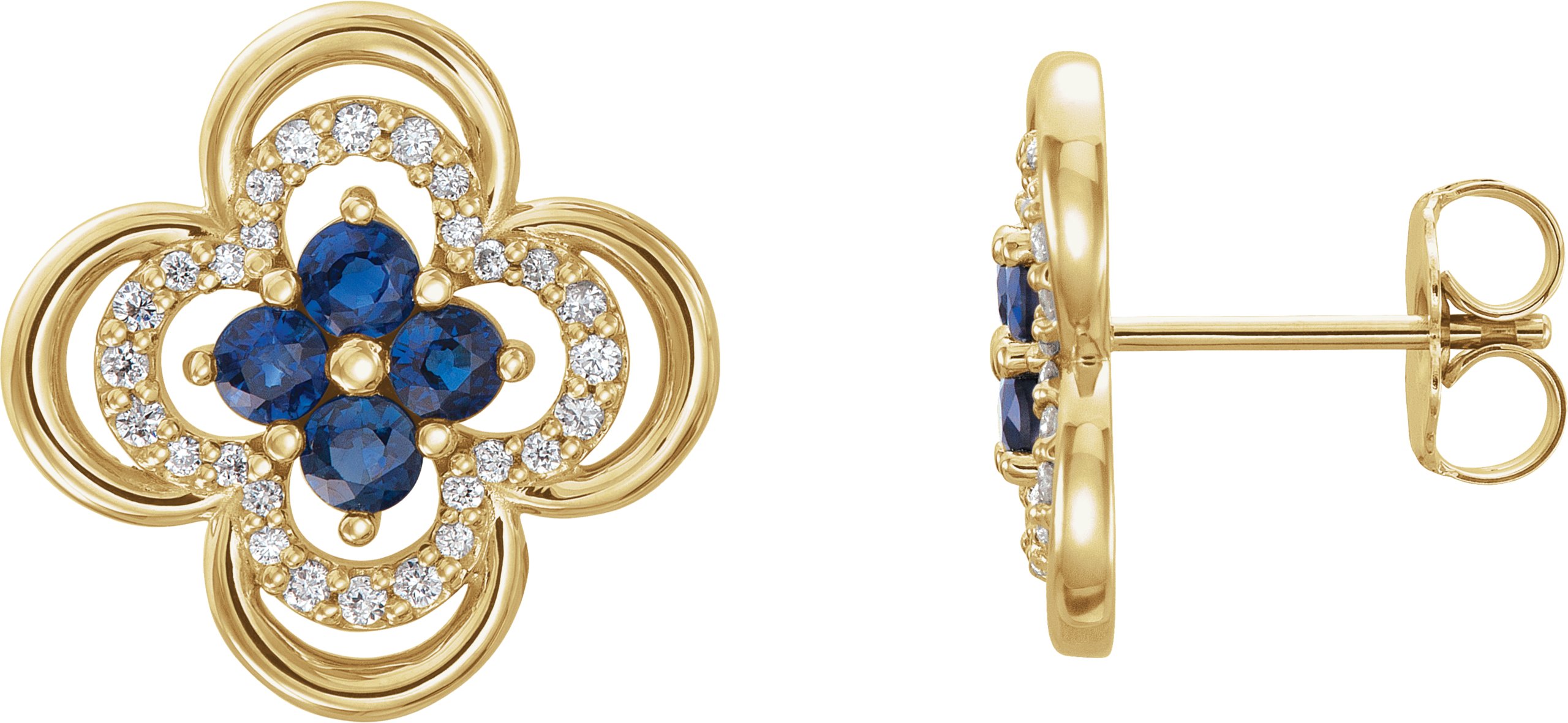 14K Yellow Blue Sapphire & 1/5 CTW Diamond Clover Earrings