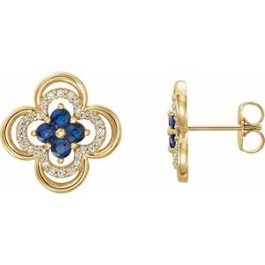 14K Yellow Blue Sapphire & 1/5 CTW Diamond Clover Earrings