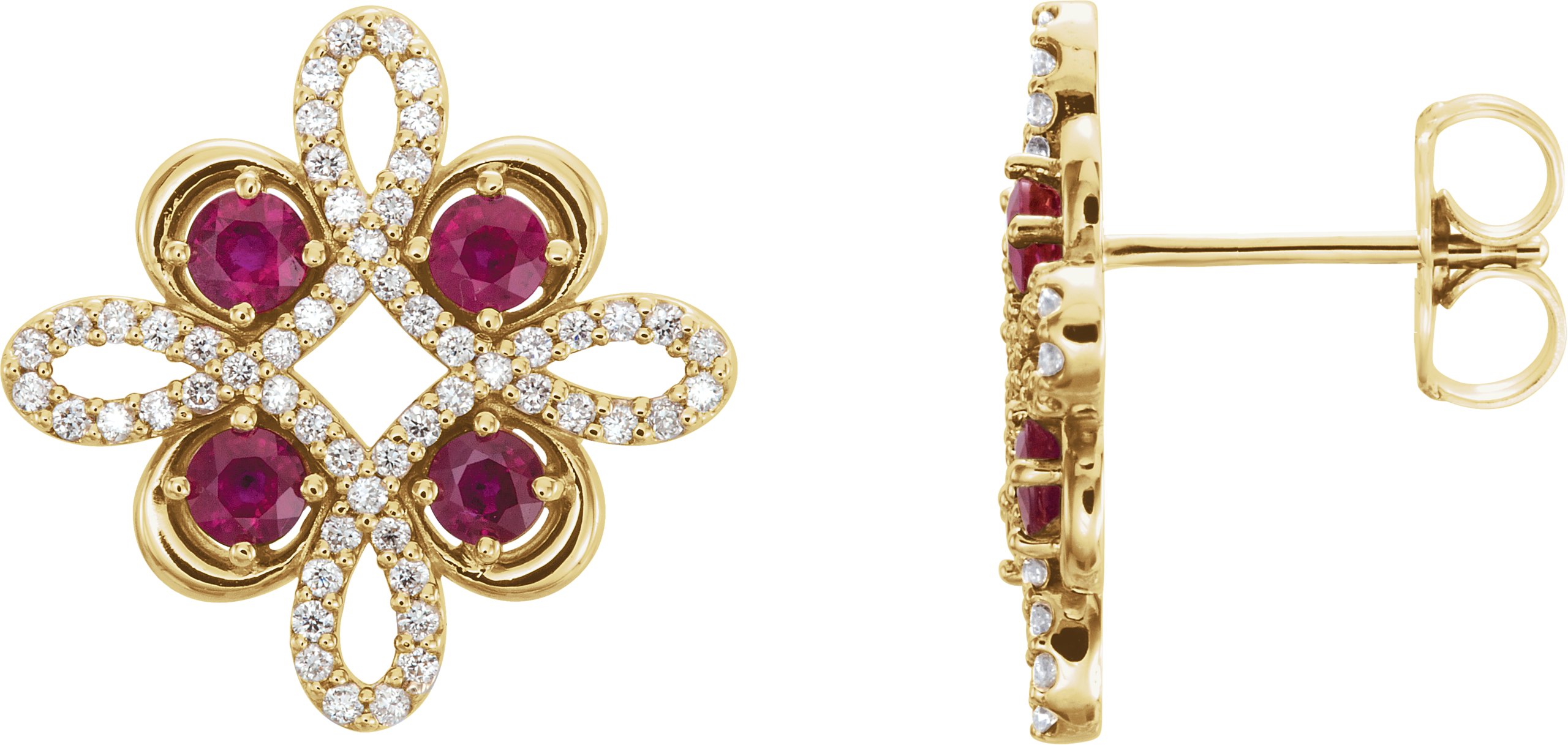 14K Yellow Chatham® Created Ruby & 1/4 CTW Diamond Earrings     