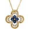 14K Yellow Blue Sapphire and .10 CTW Diamond Clover 18 inch Necklace Ref 12260142
