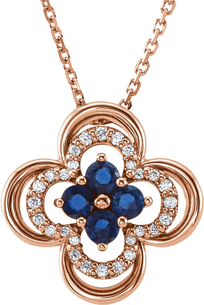 14K Rose Blue Sapphire and .10 CTW Diamond Clover 18 inch Necklace Ref 12260143