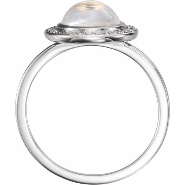 14K White Natural Rainbow Moonstone & 1/8 CTW Natural Diamond Halo-Style Ring