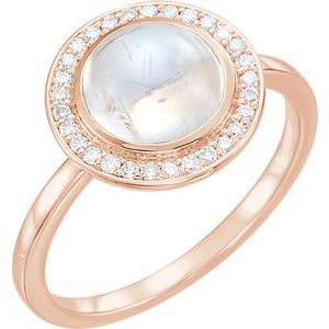 14K Rose Natural Rainbow Moonstone & 1/8 CTW Natural Diamond Halo-Style Ring