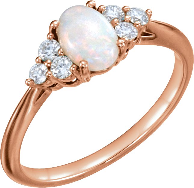 14K Rose Natural White Opal & 1/6 CTW Natural Diamond Ring