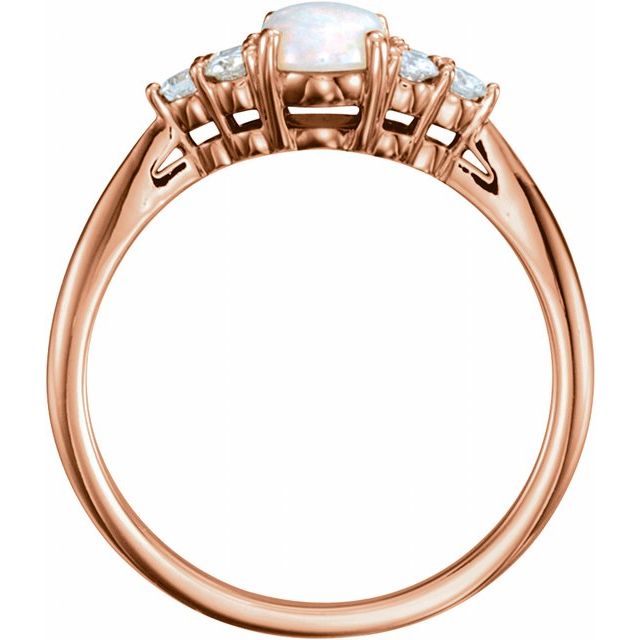 14K Rose Natural White Opal & 1/6 CTW Natural Diamond Ring