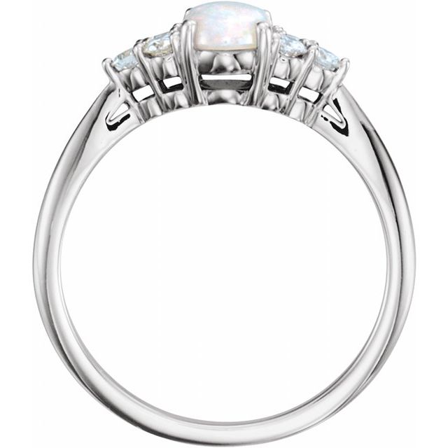 14K White Natural White Opal & 1/6 CTW Natural Diamond Ring