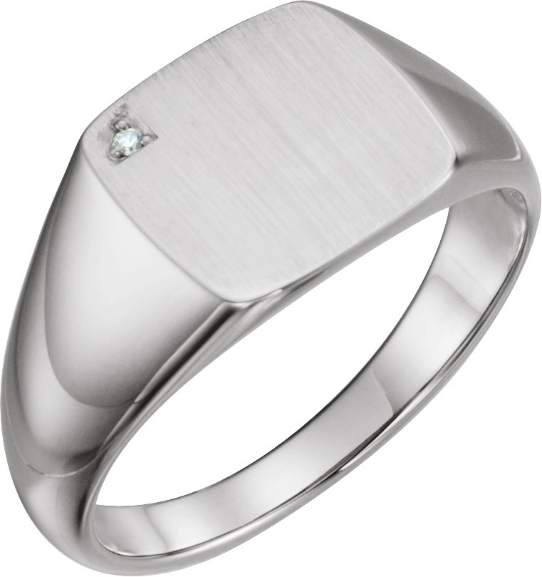 14K White .0075 CT Natural Diamond 12 mm Square Signet Ring