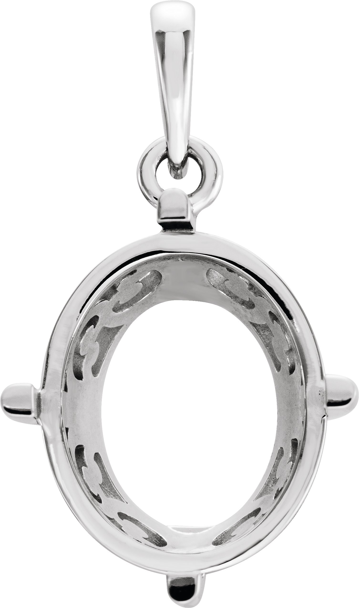 652169 / Sterling Silver / 10 Mm / Polished / Oval 4-Prong Pendant Mounting