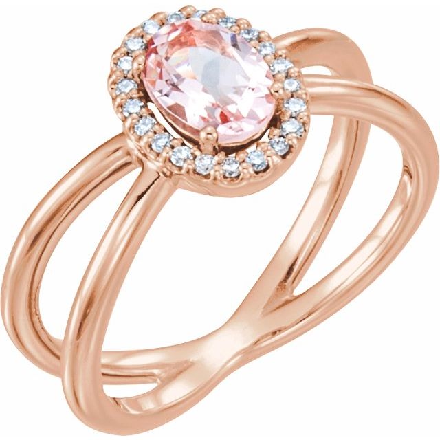 14K Rose Natural Pink Morganite & .08 CTW Natural Diamond Ring