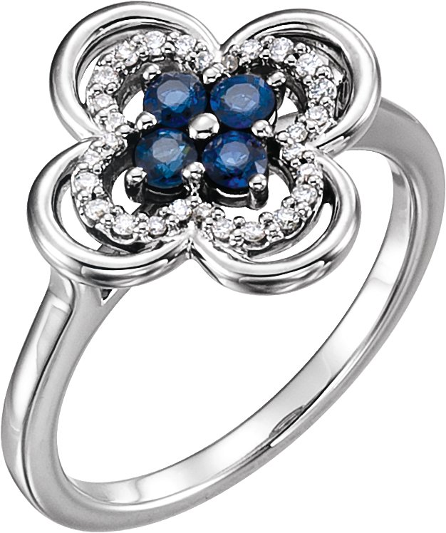 Platinum Blue Sapphire and .10 CTW Diamond Clover Ring Ref 12262048