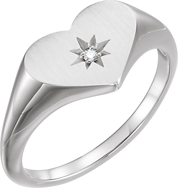 14K White .01 CT Diamond 11.9 mm Heart Starburst Ring