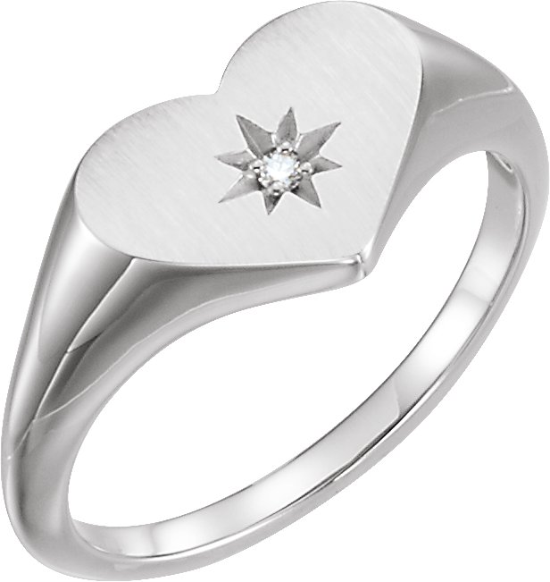 Sterling Silver .01 CT Natural Diamond 11.9 mm Heart Starburst Ring